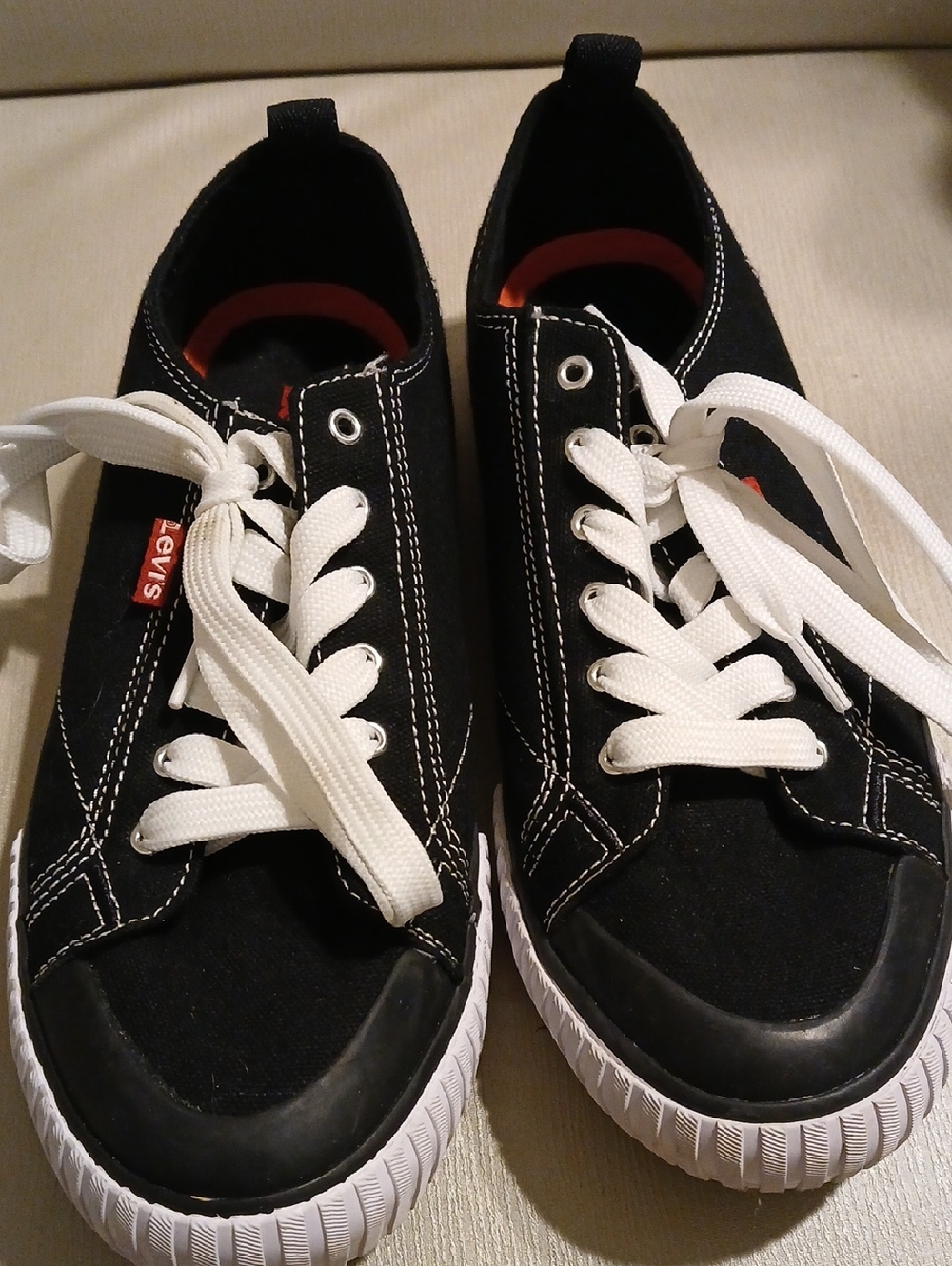 Levi's Black Canvas Low-Top Sneakers with White Laces